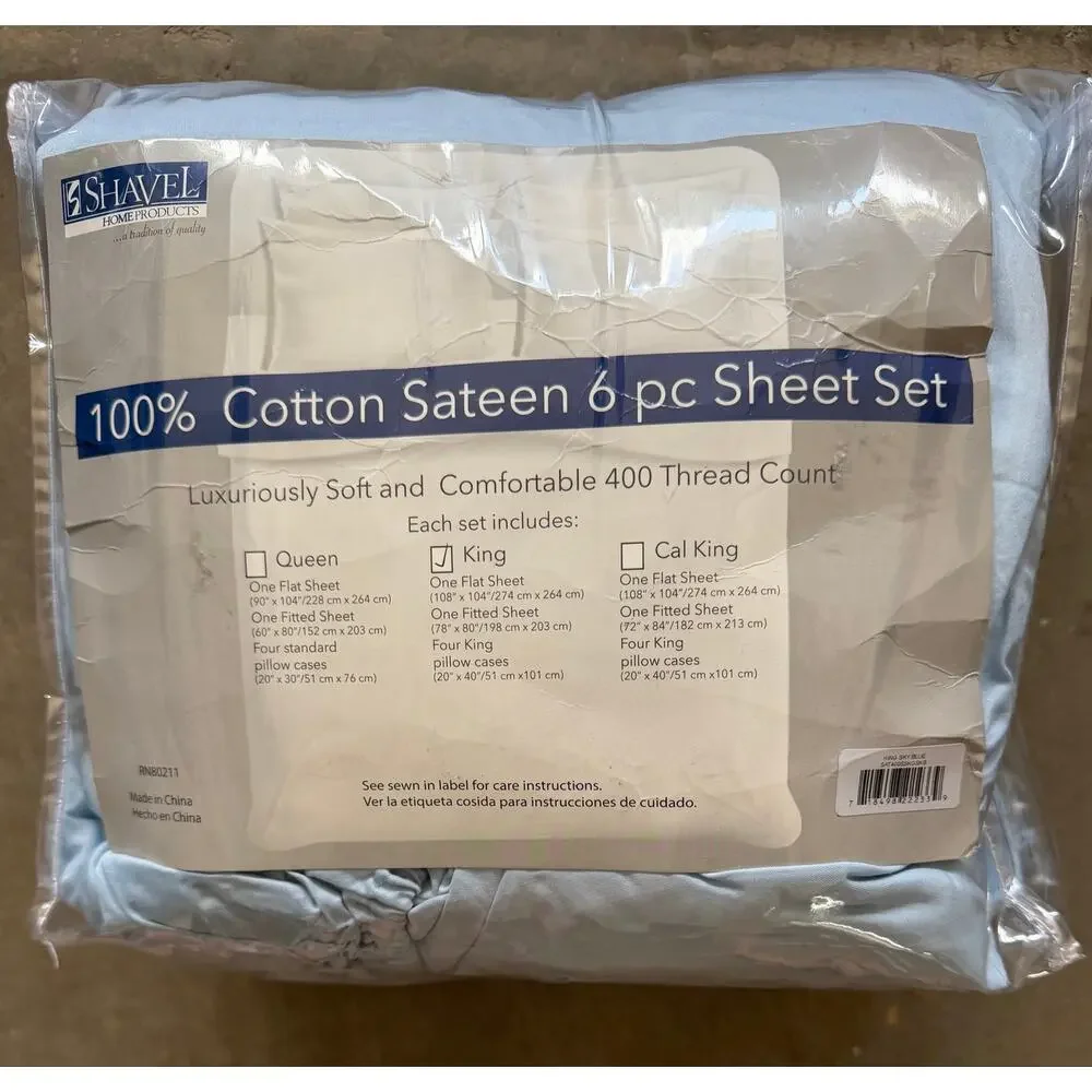 NEW! Shavel Home Products King 6PC Cotton Sateen Sheet Set 400 Thread Count